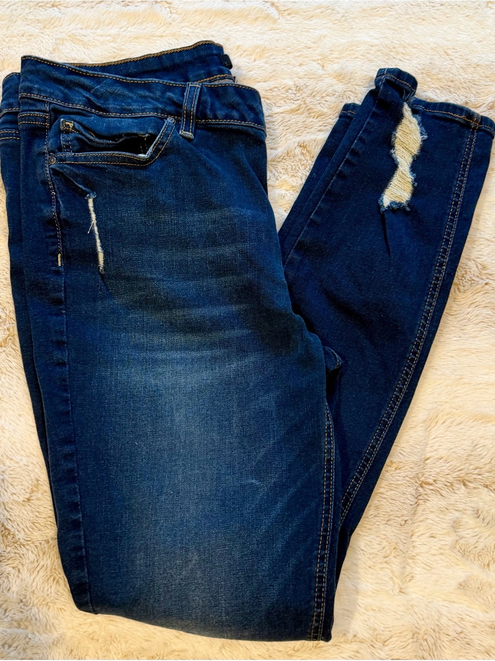 refuge Skinny Distressed Dark Blue Jeans - Picture 5 of 7